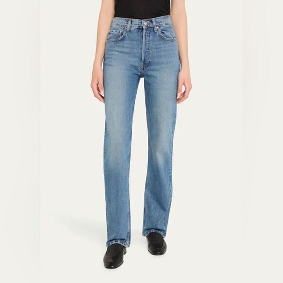 NWT EB Denim High Rise Straight Leg Light Wash Jeans - Picture 3 of 7